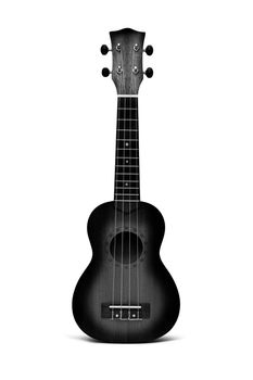 The black ukulele guitar isolated on the white background