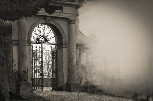 A door of an old Italian building, a sight that symbolizes the required step that sometimes needs to be done to change their lives according to what can lead us to happiness.