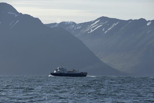 Typical icelandic landscape. Mountains and Seashore of the Atlantic Ocean.