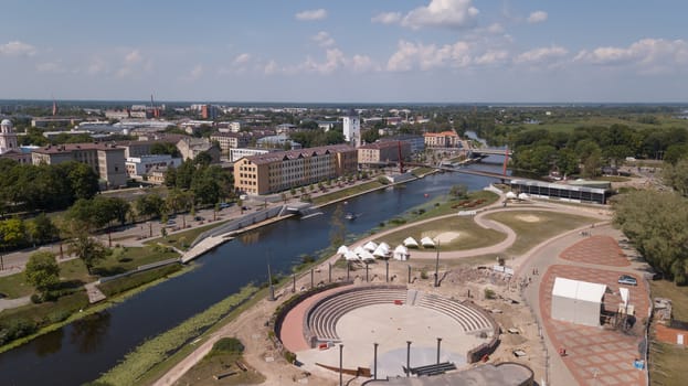 Aerial view of Jelgava city Latvia Zemgale drone top view