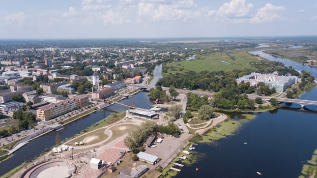 Aerial view of Jelgava city Latvia Zemgale drone top view