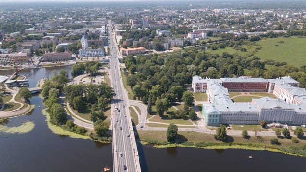 Aerial view of Jelgava city Latvia Zemgale drone top view