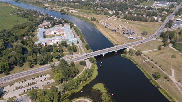 Aerial view of Jelgava city Latvia Zemgale drone top view