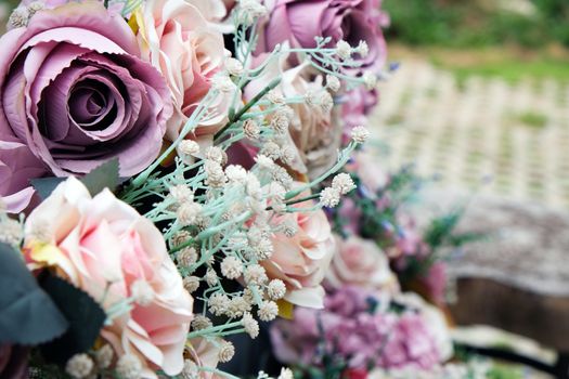 close up of Multicolored imitation flowers