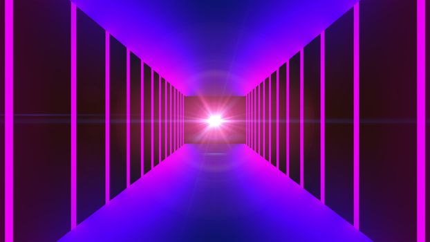 Fast motion in modern neon tunnel, trip imitation, technology 3d rendering computer generated background