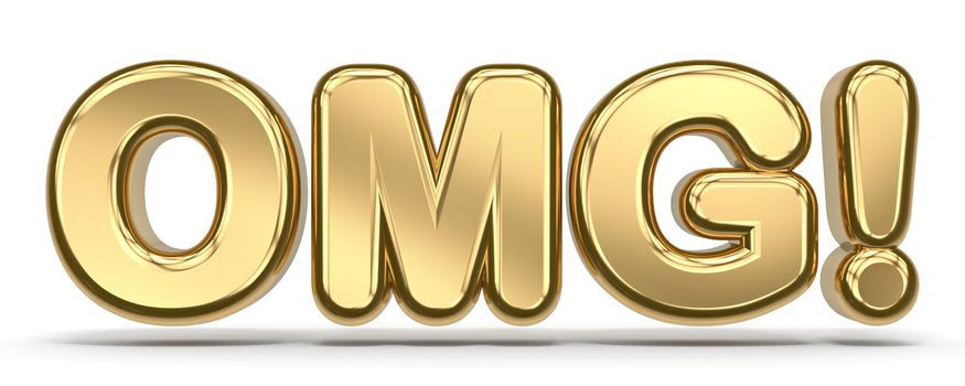 OMG golden text 3D rendering illustration isolated on white background