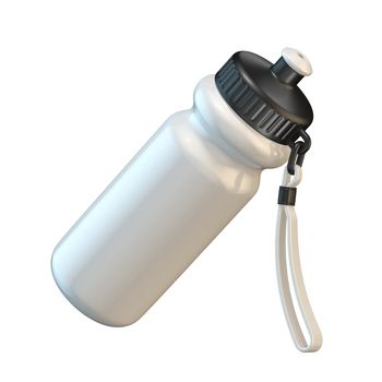 White sport plastic water bottle angled 3D render illustration isolated on white background