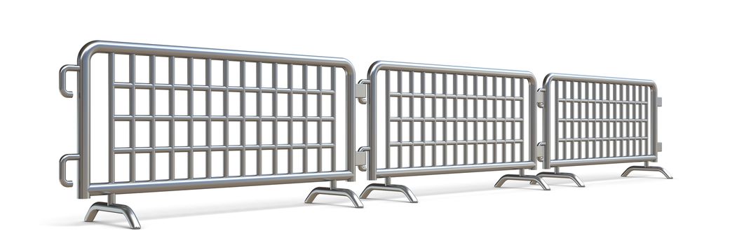 Steel barricades Side view 3D render illustration isolated on white background