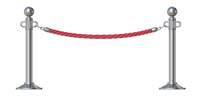 Red barrier rope 3D render illustration isolated on white background