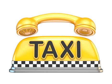 Taxi sign with telephone handset 3D rendering illustration isolated on white background
