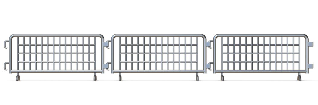 Steel barricades Front view 3D render illustration isolated on white background