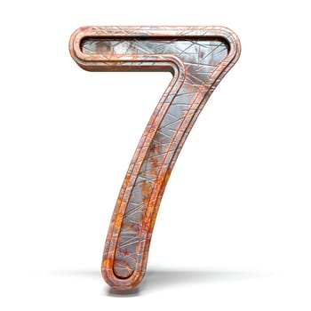 Rusty metal font Number 7 SEVEN 3D render illustration isolated on white background