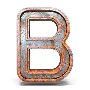 Rusty metal font Letter B 3D render illustration isolated on white background