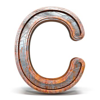 Rusty metal font Letter C 3D render illustration isolated on white background