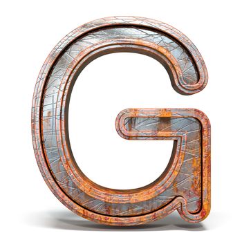Rusty metal font Letter G 3D render illustration isolated on white background