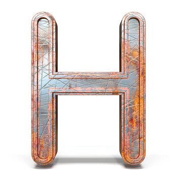 Rusty metal font Letter H 3D render illustration isolated on white background