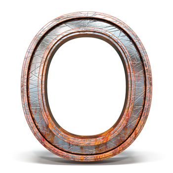 Rusty metal font Letter O 3D render illustration isolated on white background