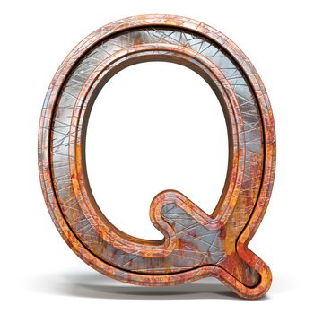 Rusty metal font Letter Q 3D render illustration isolated on white background