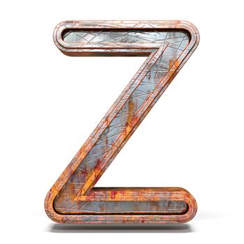 Rusty metal font Letter Z 3D render illustration isolated on white background