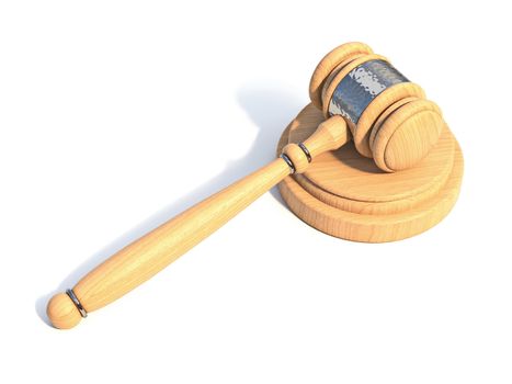 Wooden gavel 3D rendering illustration isolated on white background