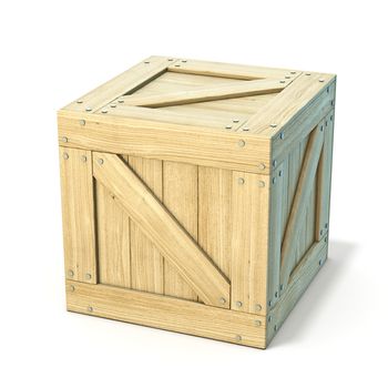Wooden box side view 3D render illustration isolated on a white background