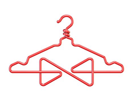 Red wire coat hanger bow tie 3D render illustration isolated on white background