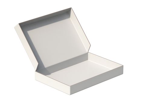 Empty white small box side view 3D render illustration isolated on white background