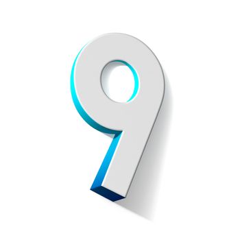 Blue gradient number 9 NINE 3D render illustration isolated on white background