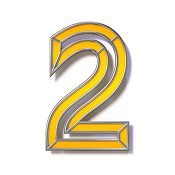 Orange metal wire font Number 2 TWO 3D rendering illustration isolated on white background
