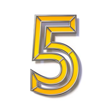 Orange metal wire font Number 5 FIVE 3D rendering illustration isolated on white background