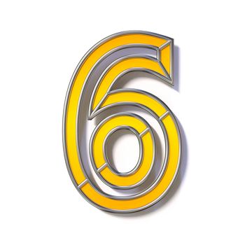 Orange metal wire font Number 6 SIX 3D rendering illustration isolated on white background