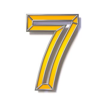 Orange metal wire font Number 7 SEVEN 3D rendering illustration isolated on white background