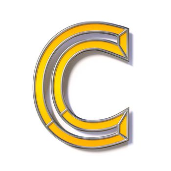 Orange metal wire font Letter C 3D rendering illustration isolated on white background