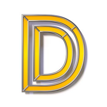 Orange metal wire font Letter D 3D rendering illustration isolated on white background