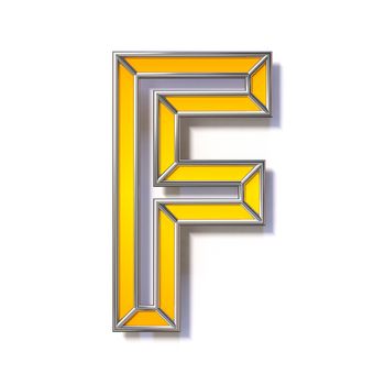 Orange metal wire font Letter F 3D rendering illustration isolated on white background