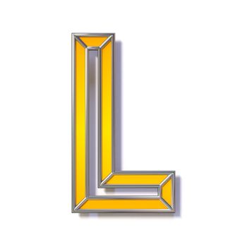 Orange metal wire font Letter L 3D rendering illustration isolated on white background
