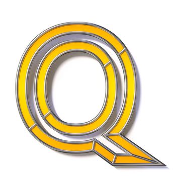 Orange metal wire font Letter Q 3D rendering illustration isolated on white background