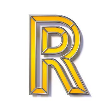 Orange metal wire font Letter R 3D rendering illustration isolated on white background