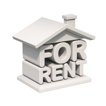 FOR RENT house sign orthogonal view 3D render illustration isolated on white background