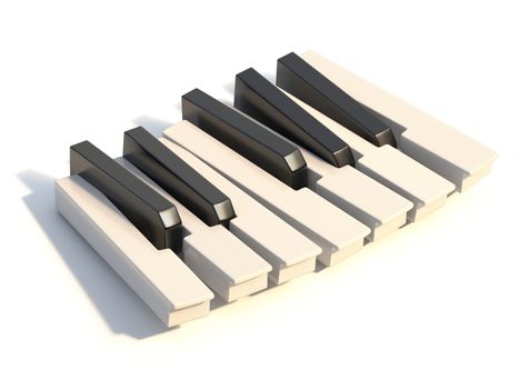 Unordered abstract piano keyboard one octave 3D render illustration isolated on white background