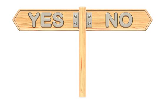 YES and NO wooden sign 3D render illustration isolated on white background