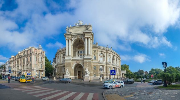 Odessa, Ukraine - 09.12.2018. Odessa National Academic Theater of Opera and Ballet in Ukraine. Panoramic view in a summer day