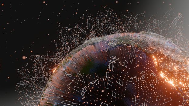 Connection lines and dots around Earth globe, Futuristic technology background. 3D illustration. Elements of this image furnished by NASA