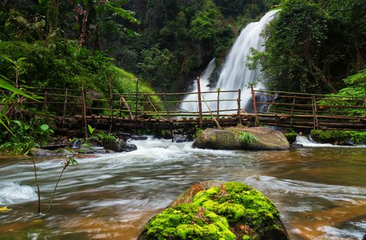 Beautiful natural Pha Dokseaw Waterfall or Rakjang waterfall at Chiang Mai, Thailand