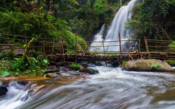 Beautiful natural Pha Dokseaw Waterfall or Rakjang waterfall at Chiang Mai, Thailand