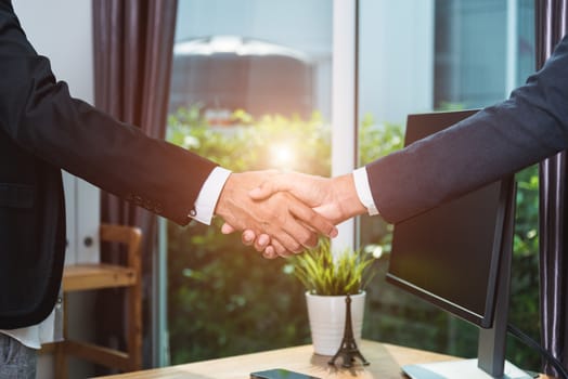 Business handshake and businessman people success after meeting