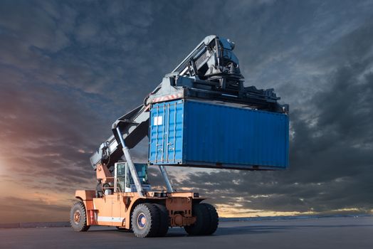 Forklift handling container box loading at Docks