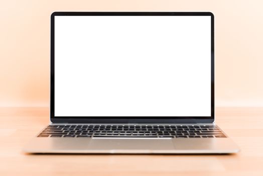 front laptop computer blank screen on desk table isolated