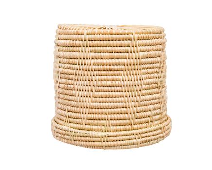Wood basket wicker wooden in handmade front view isolate on over white background