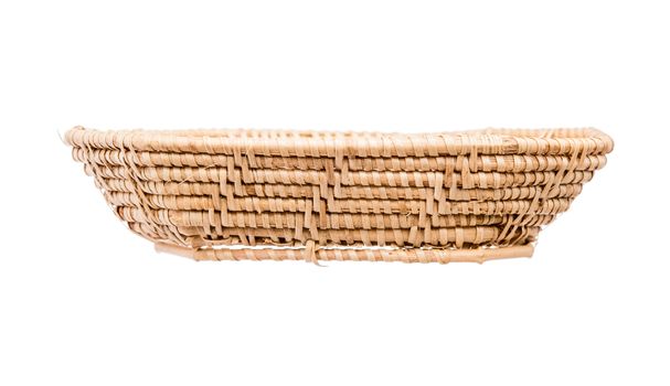 Wood basket wicker wooden in handmade front view isolate on over white background